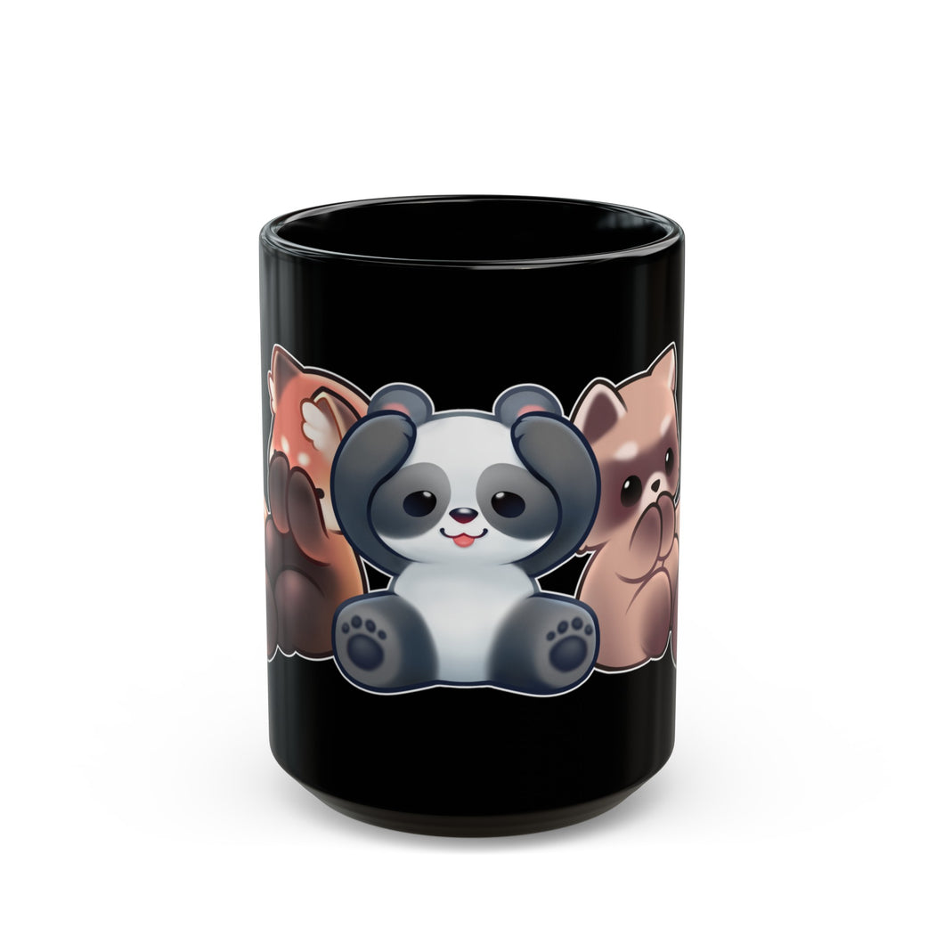 15oz Black Mug - Three Wise Pandas