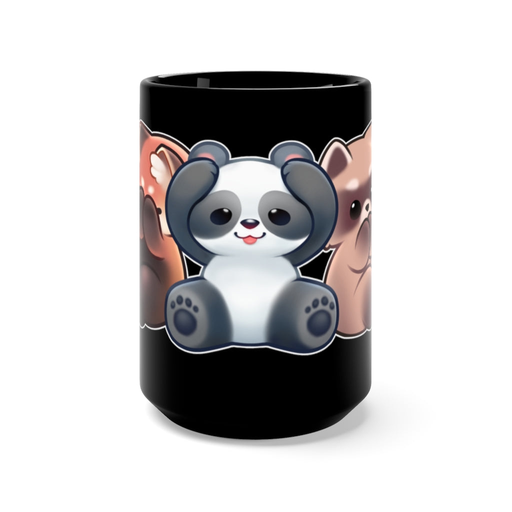 15oz Black Mug - Three Wise Pandas